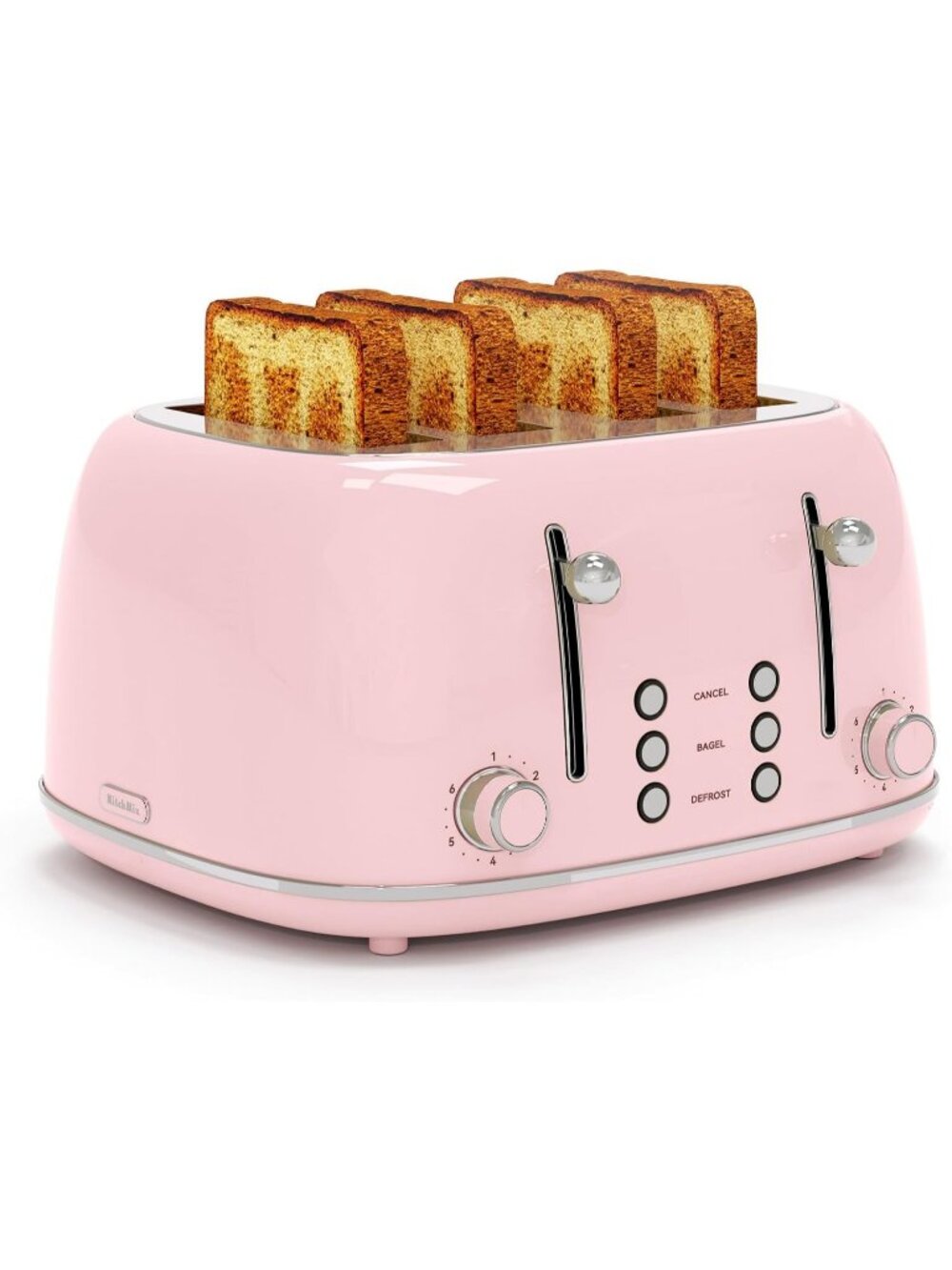 4 Slice Pink Retro Stainless with 6 Bread Shade Settings 1.5''Wide Slots Toaster